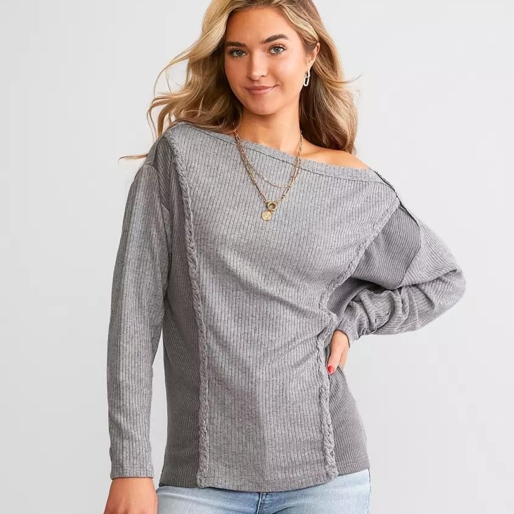 BKE OFF THE SHOULDER RIBBED TOP